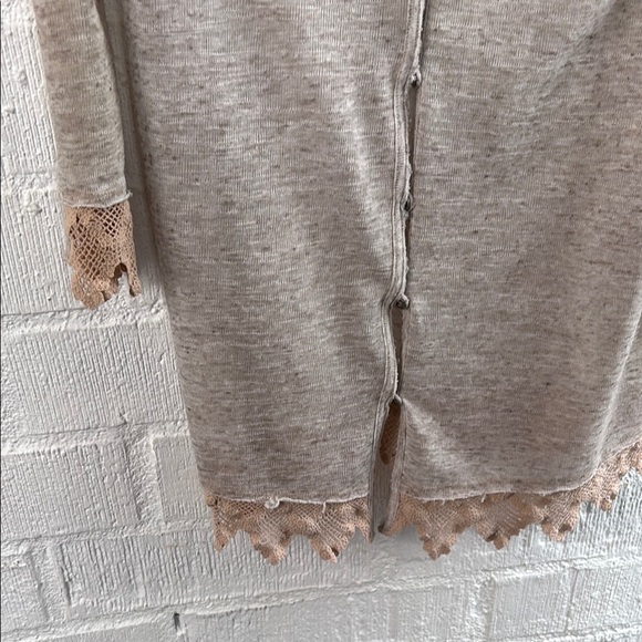 Free People Gray and Tan Cardigan with Crochet Trim Linen Cardigan sz L - Picture 4 of 8